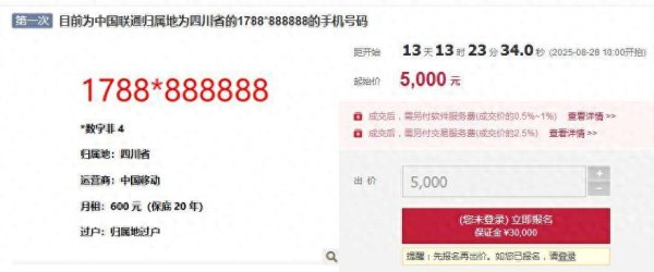 财富策略 “8个8”手机靓号将以5000元起拍 拍卖机构：不涉及民事刑事案